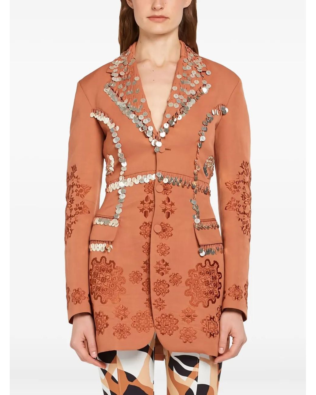 Roberto Cavalli Orange Sequin-Embellished Fitted Jacket