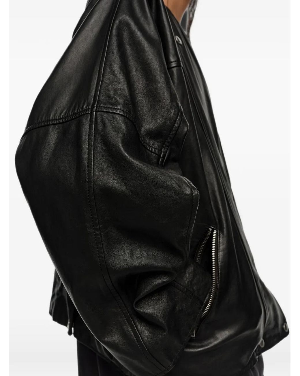 Bimba Y Lola Black Leather Double-Breasted Jacket
