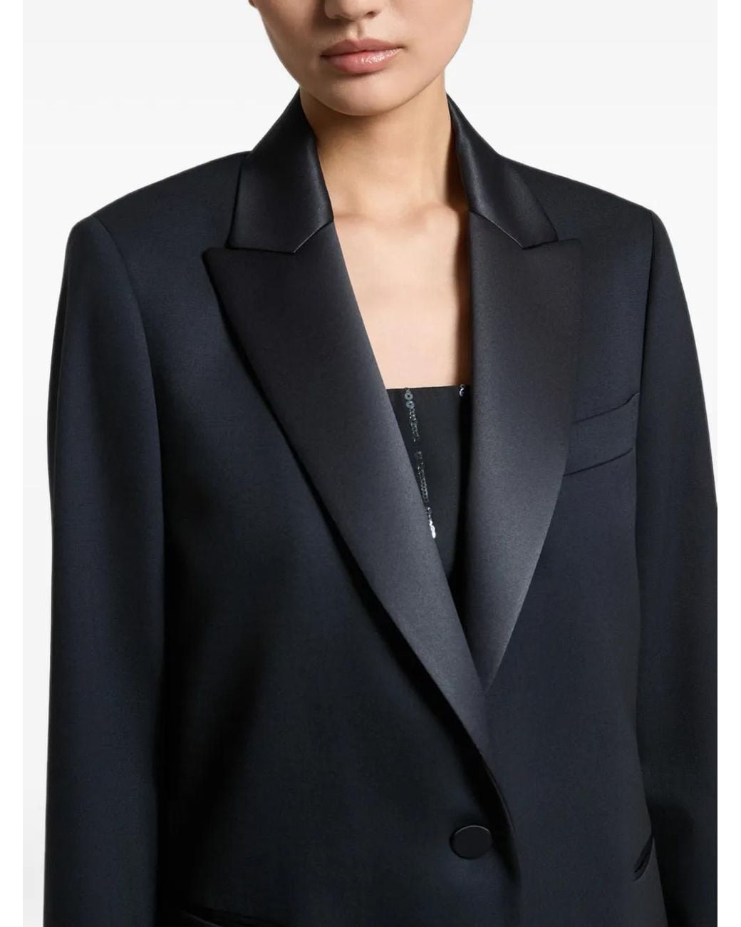 Peserico Blue Satin-Lapel Single-Breasted Blazer