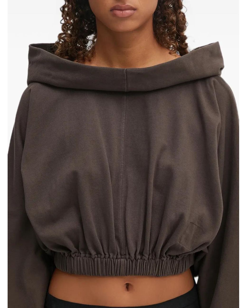 Rick Owens Black Hoodie Crop À Col Ample
