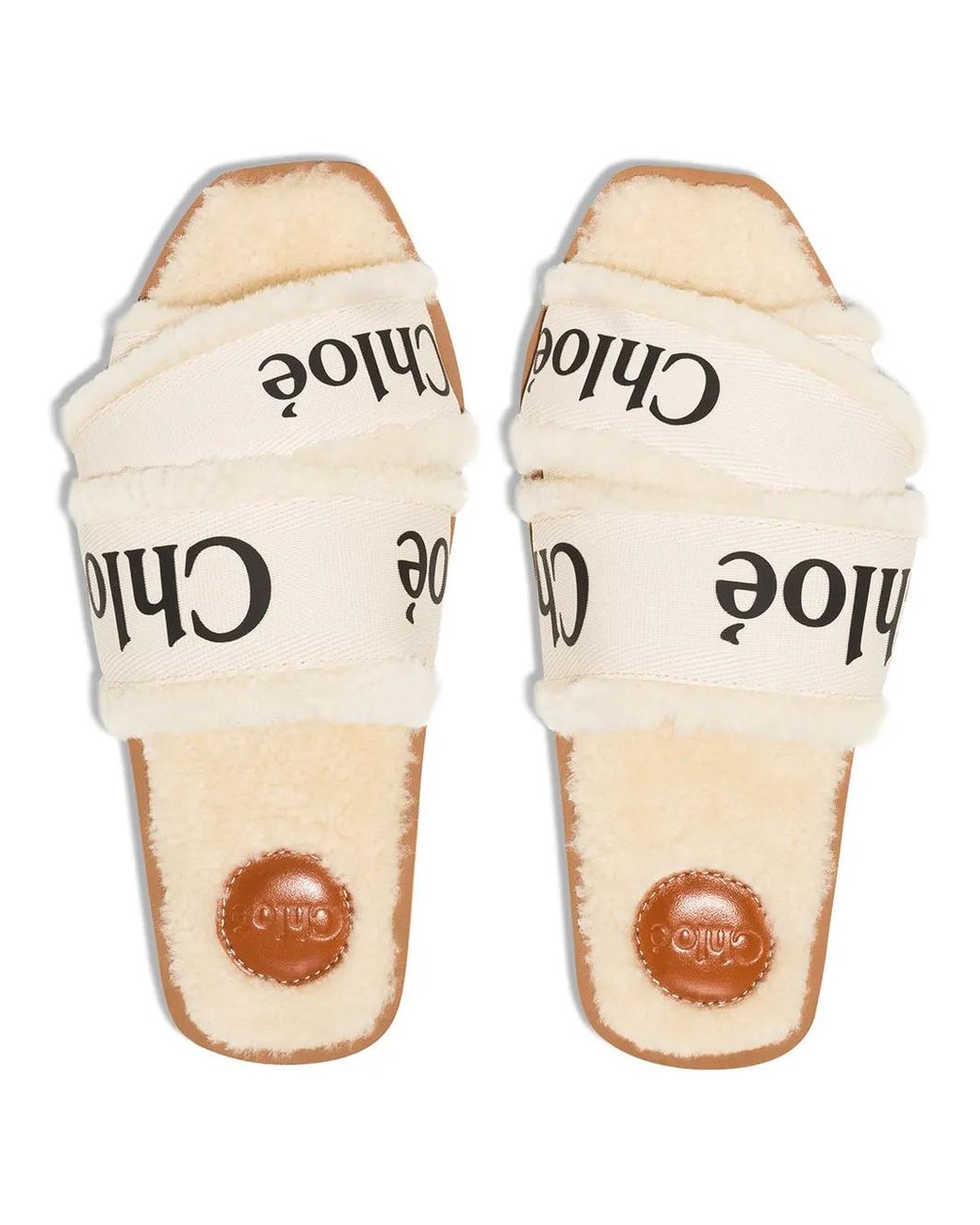 Chloé White Woody Logo-tape Flat Sandals