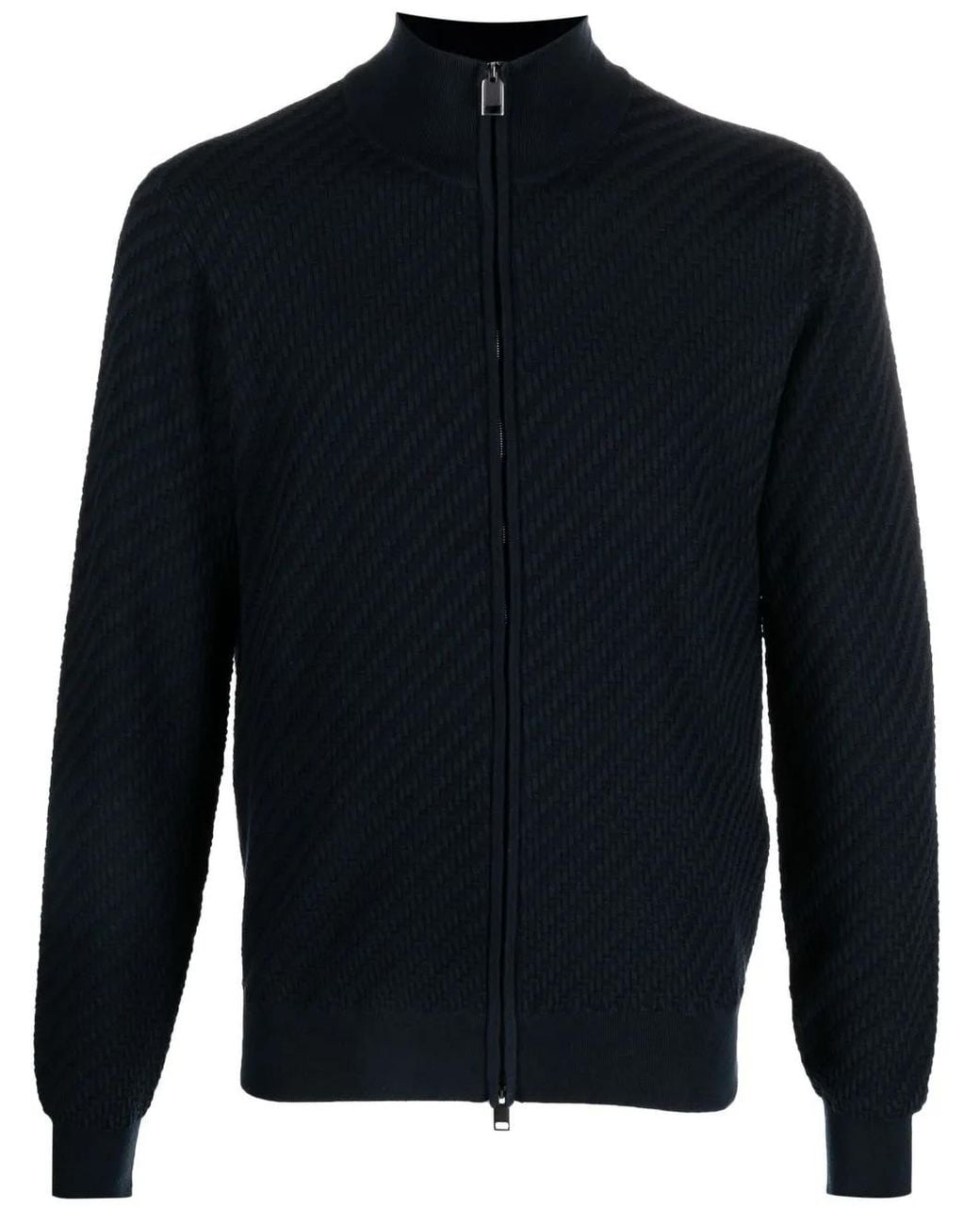 Brioni Blue Embossed-Finish Zip-Up Jumper