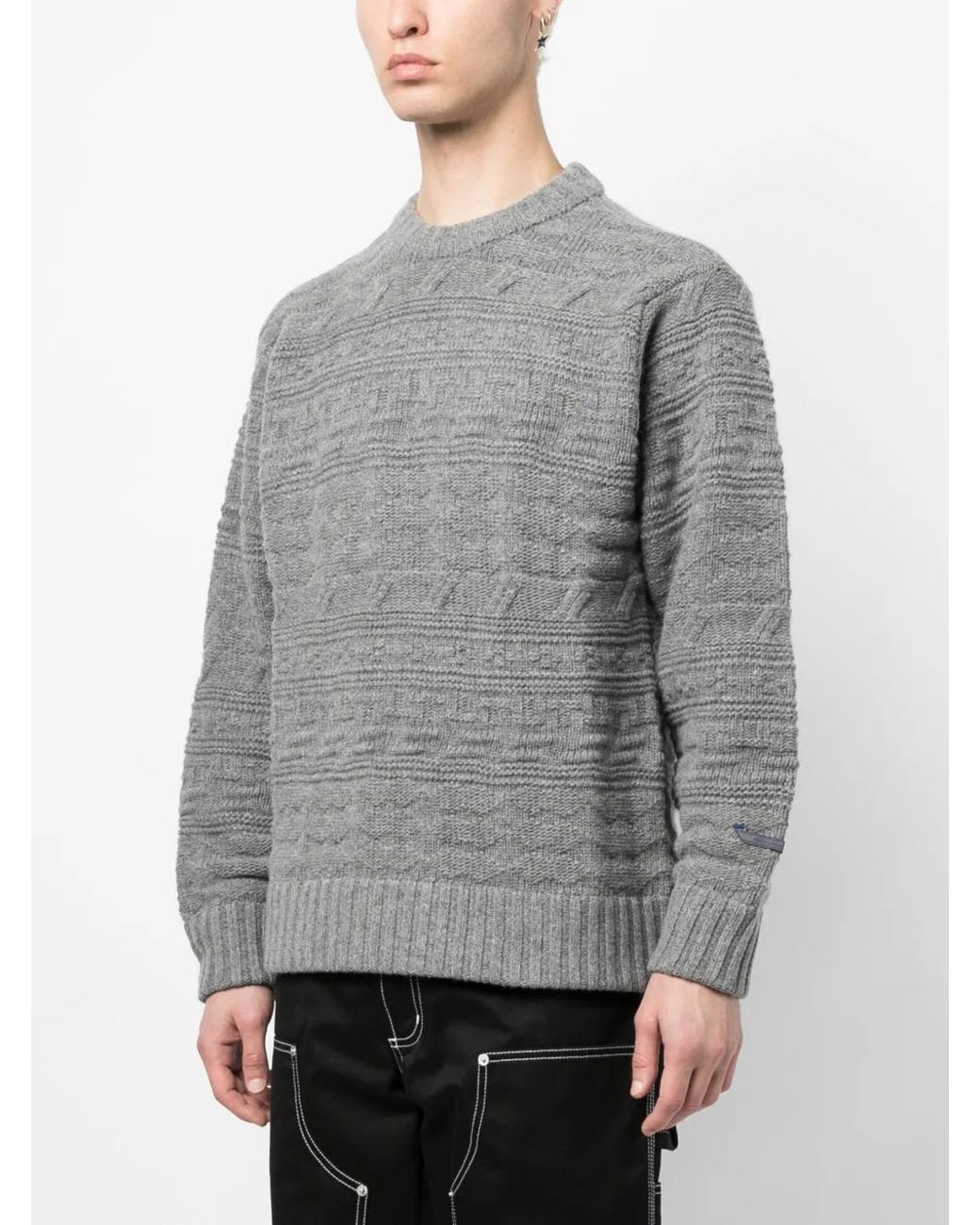 Adererror Gray Logo-Patch Chunky-Knit Jumper for men