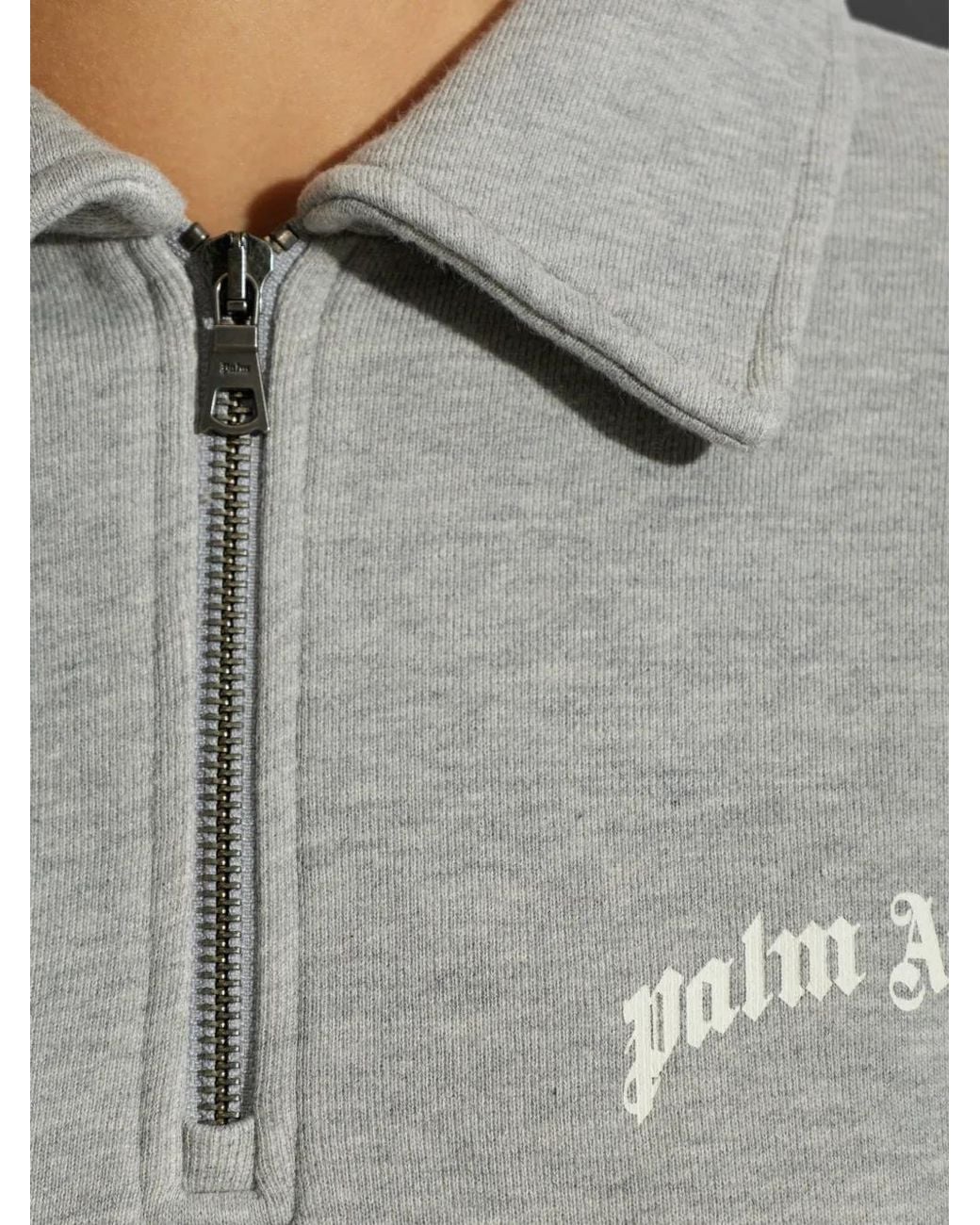 Palm Angels Gray Cropped Quarter-Zip Polo Top