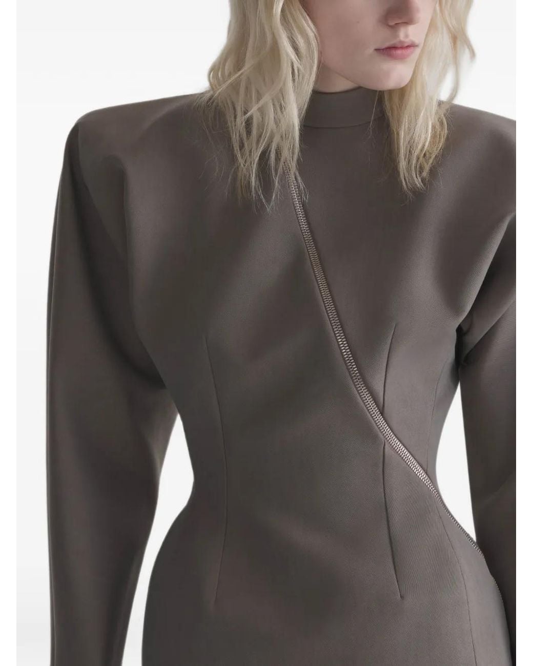 Mugler Black Taupe Mini Zipped Dress