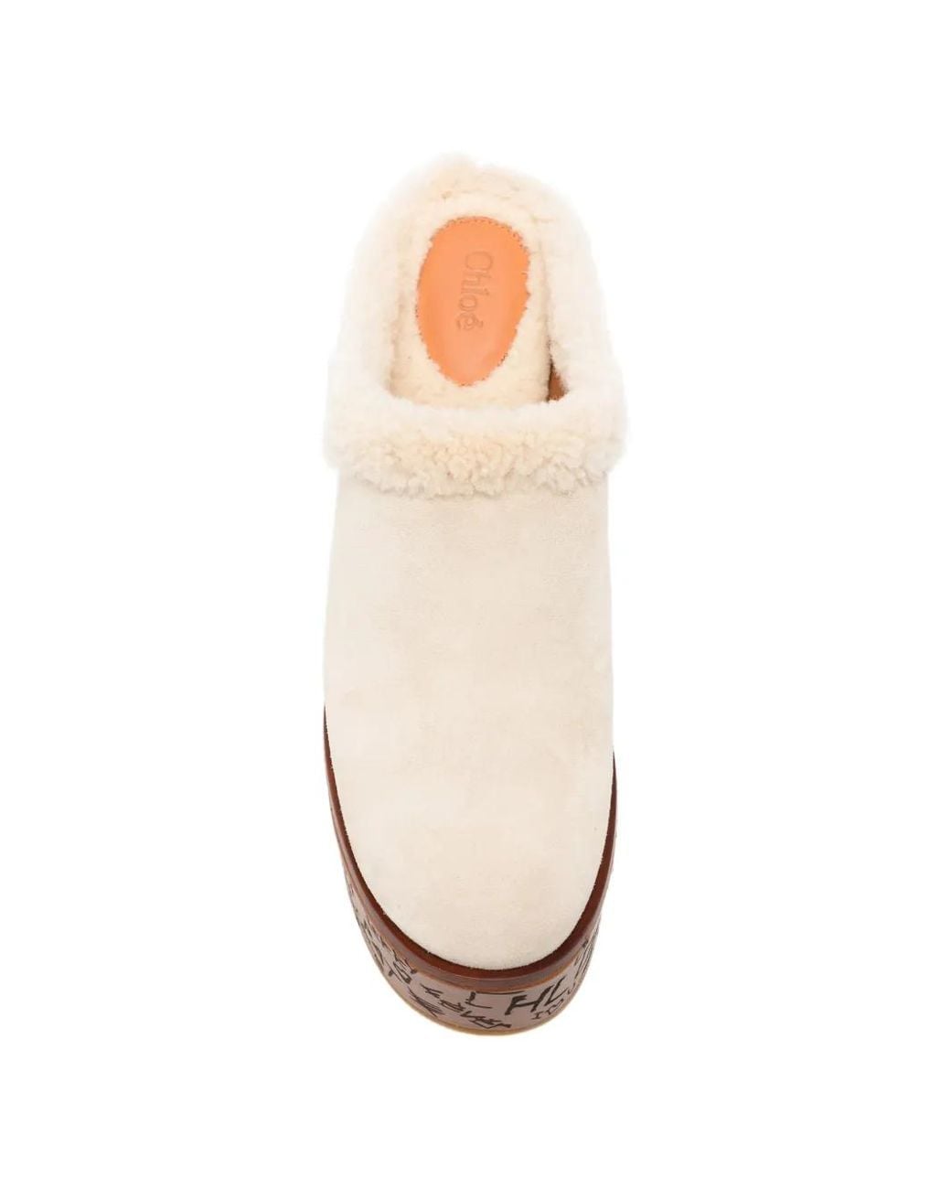 Chloé White Maxime Shearling-Trim Wedge Mules