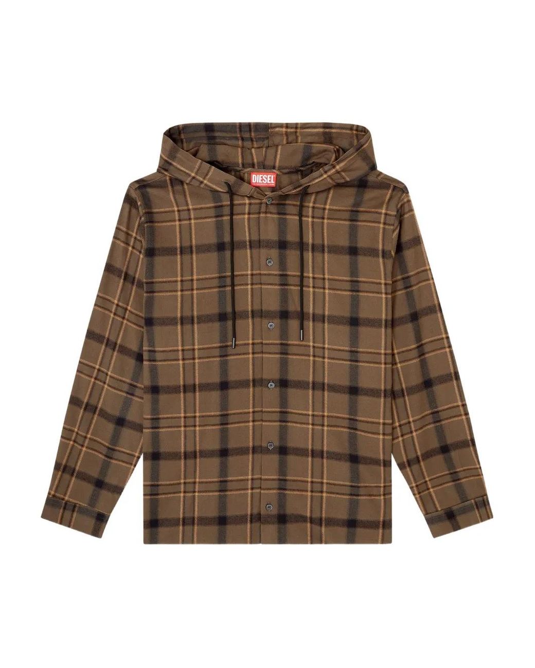 DIESEL Brown Adjustable Hooded Shirt With Front Buttons for men