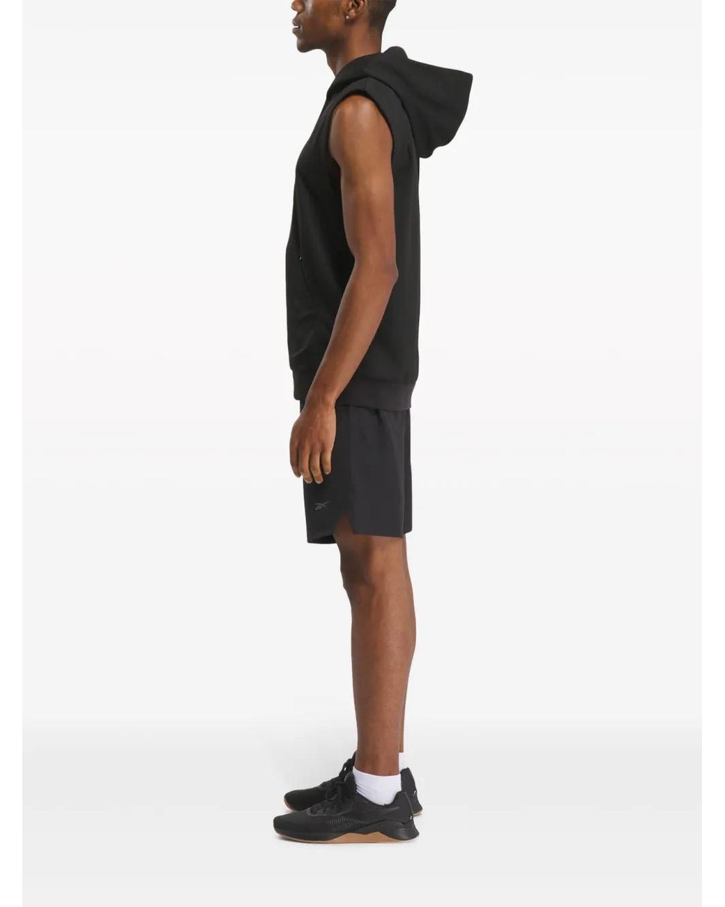 Reebok Black Strength Logo-Print Sleeveless Hoodie for men