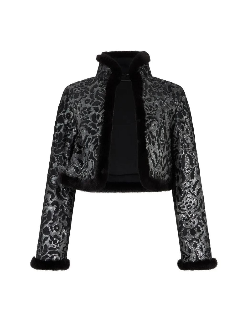 Moschino Black Veste À Motif Damassé Et Finitions En Fourrure Artificielle
