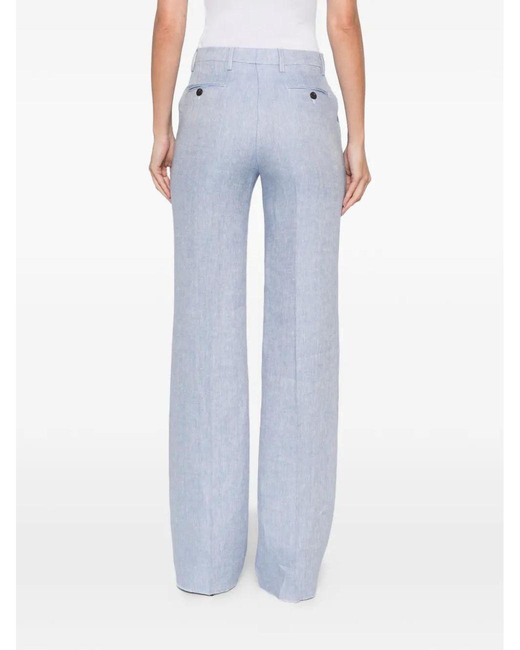 Etro Blue Two Side Pockets Linen Tailored Trousers