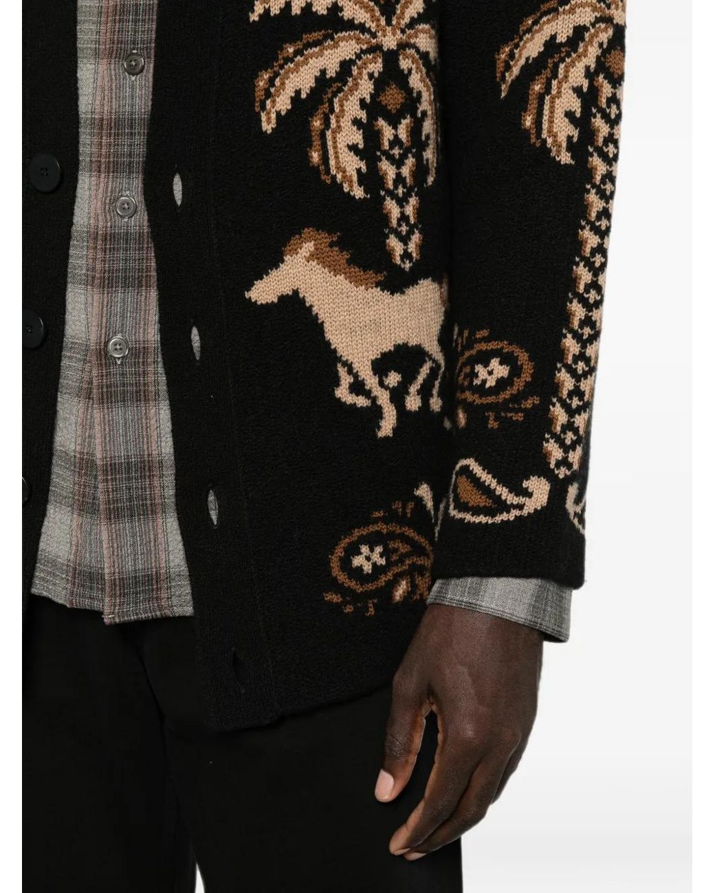 Alanui Black Cardigan En Maille Intarsia for men