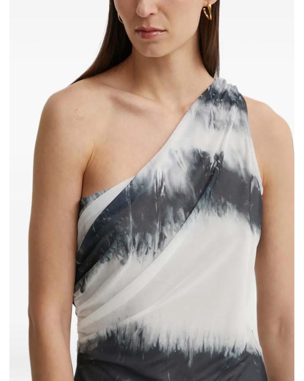 Bruuns Bazaar Gray Phloxbbaditis One-Shoulder Printed Blouse