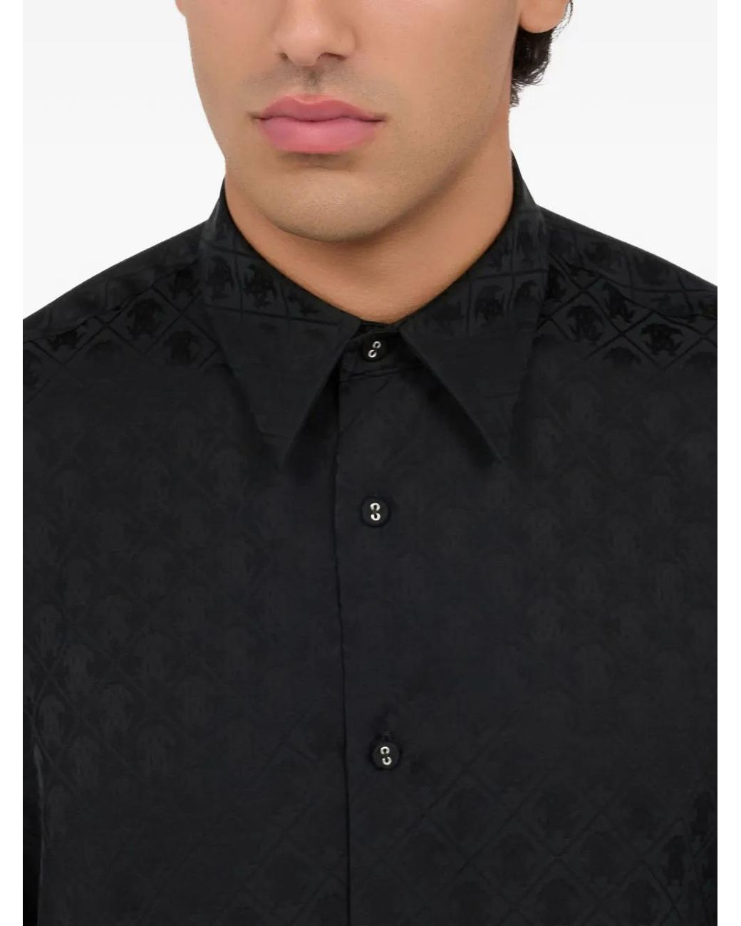 Roberto Cavalli Black Monogram-Pattern Long-Sleeve Shirt for men