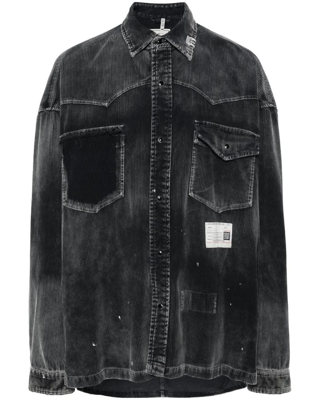 Maison Mihara Yasuhiro Black Distressed-Finish Corduroy Shirt for men