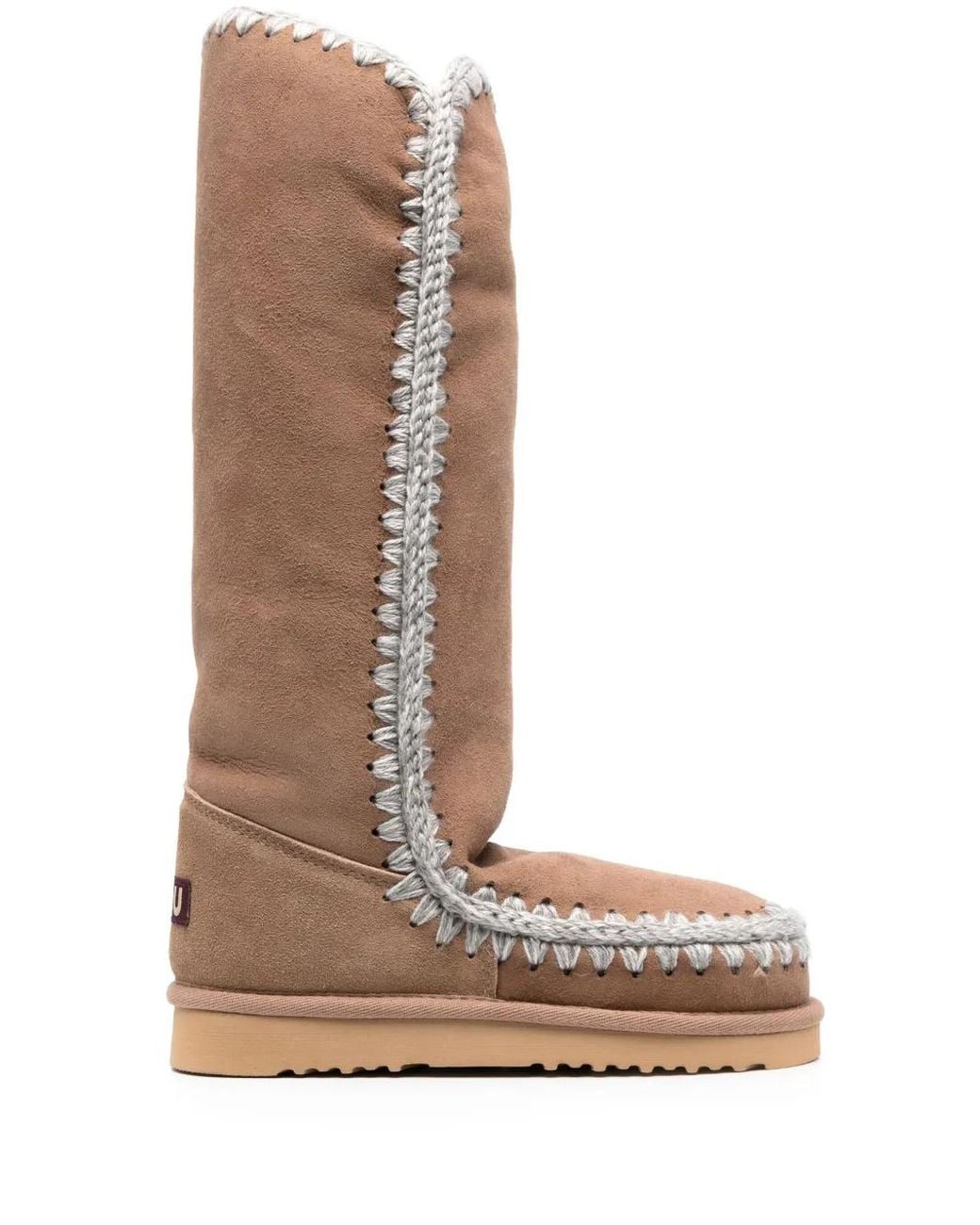 Mou Brown Crochet-Trim Suede Boots