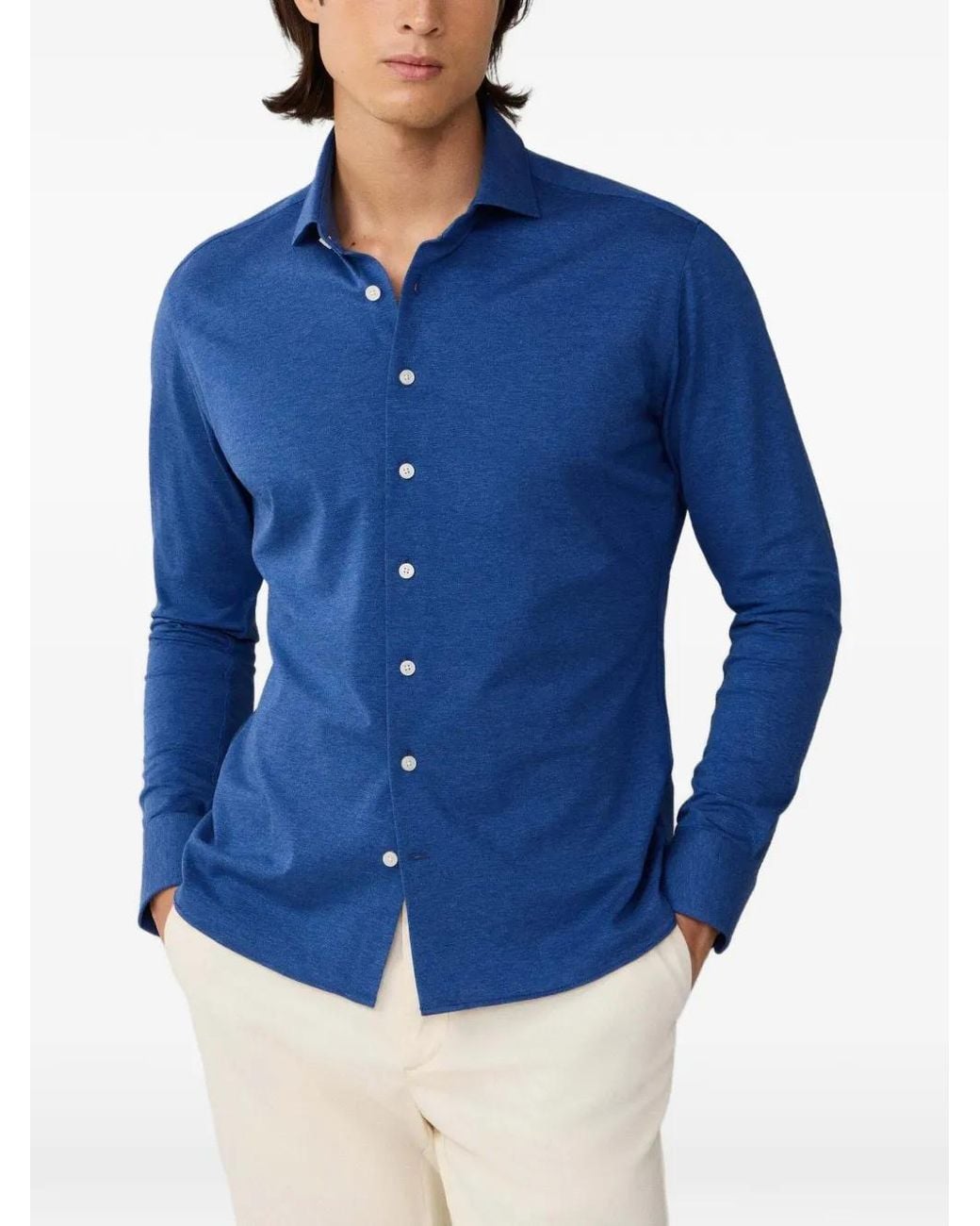 Hackett Blue Kent-Collar Pique-Jersey Shirt for men