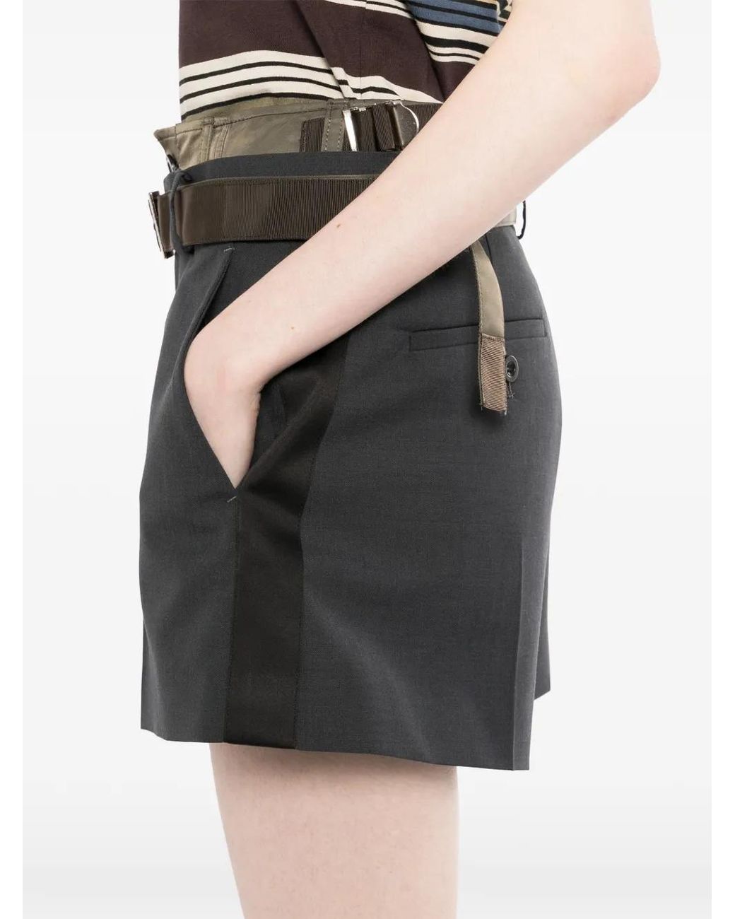 Sacai Gray Belt Side-Panel Shorts