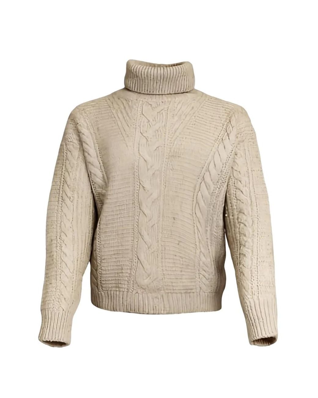 Max Mara Natural Finger Cable-Knit Roll-Neck Sweater