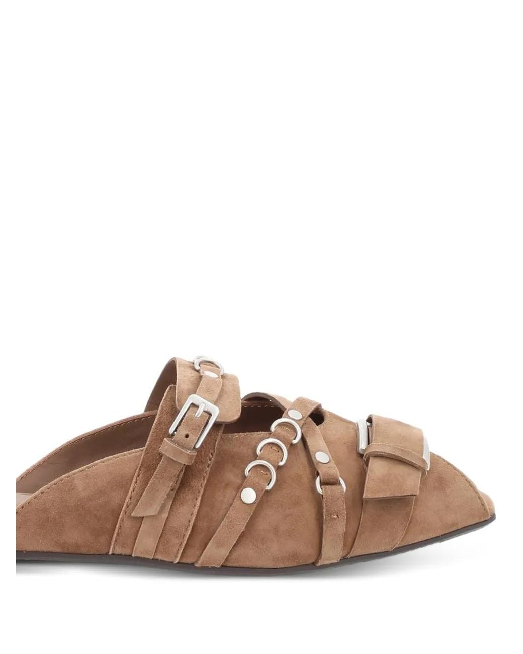 Ash Brown Buckled Suede Slides