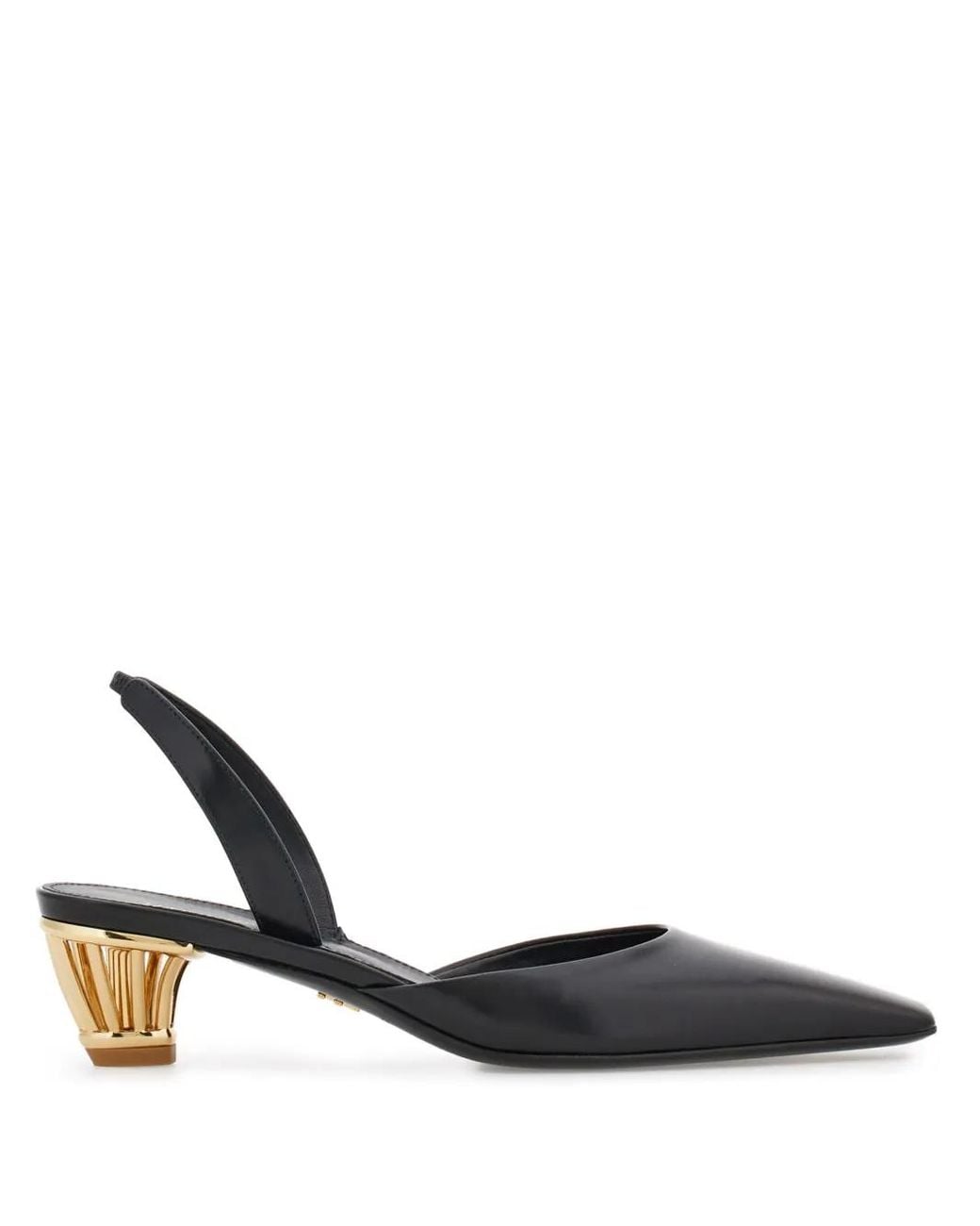 Ferragamo Black Elegant Slingback Pumps With Cage Heel