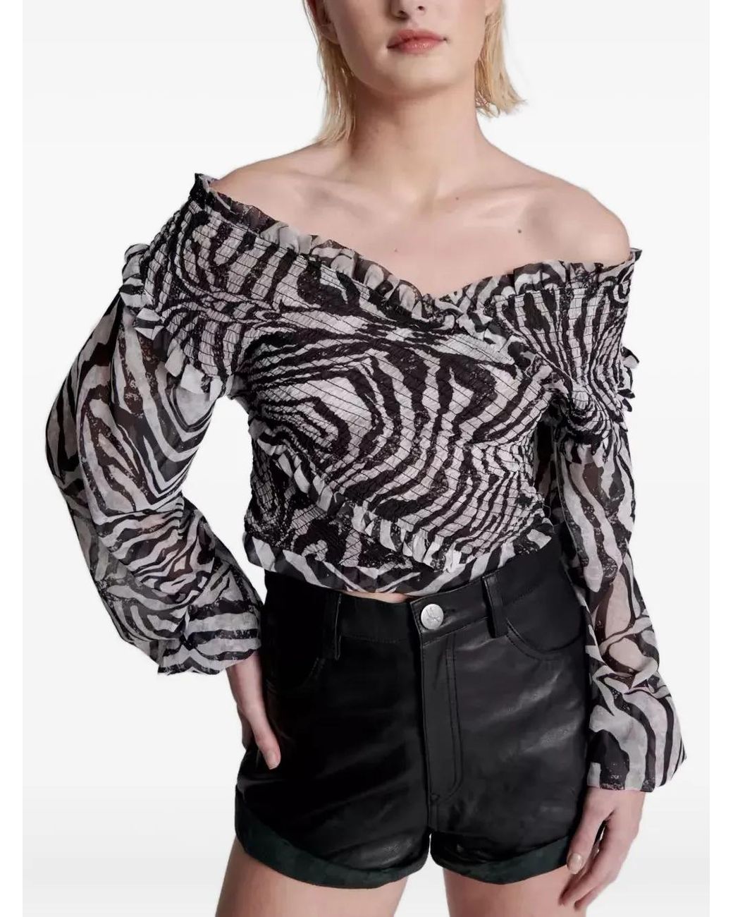 One Teaspoon Blouse Met Zebraprint in het Gray