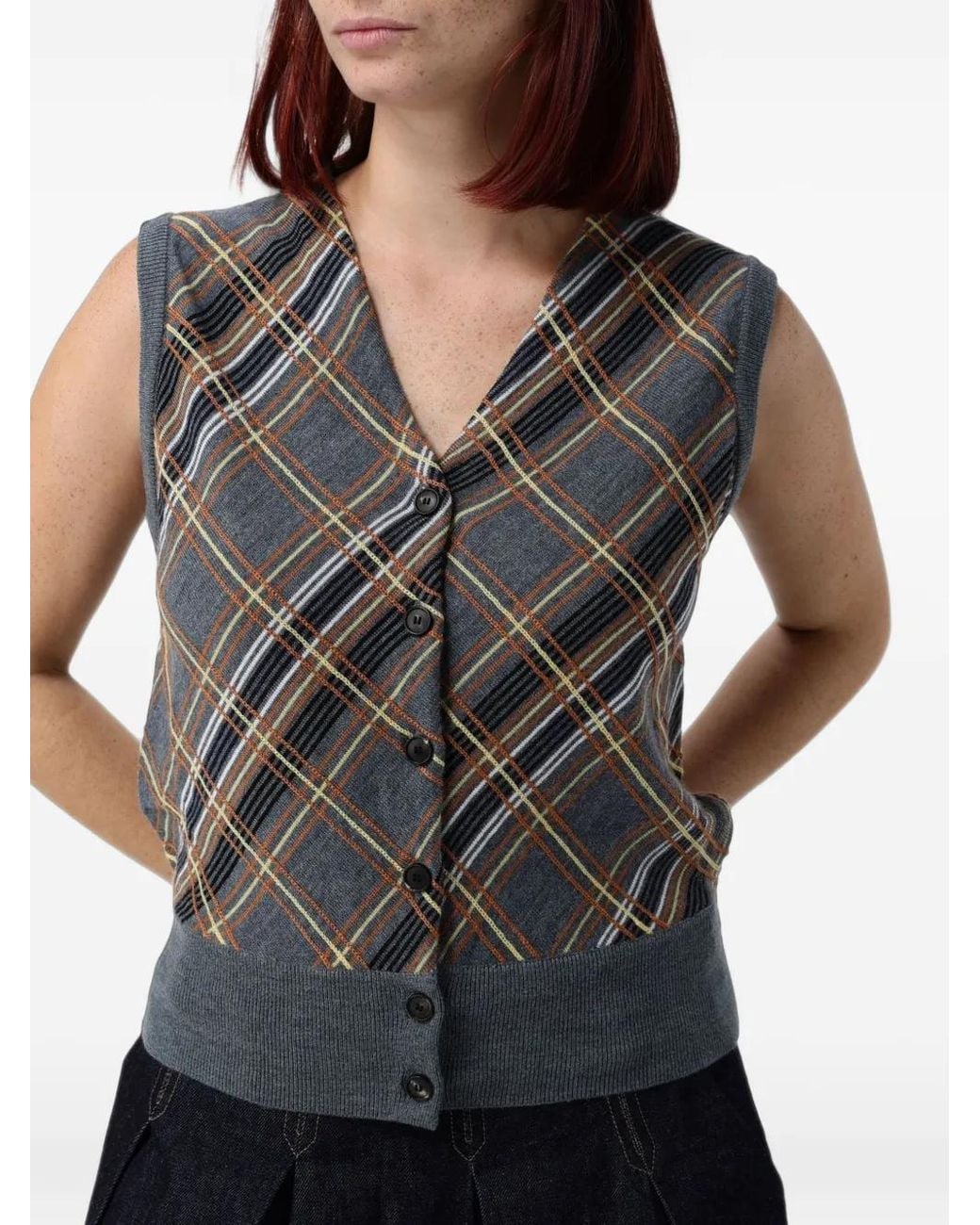 Tela Gray Check-Pattern Button-Up Vest