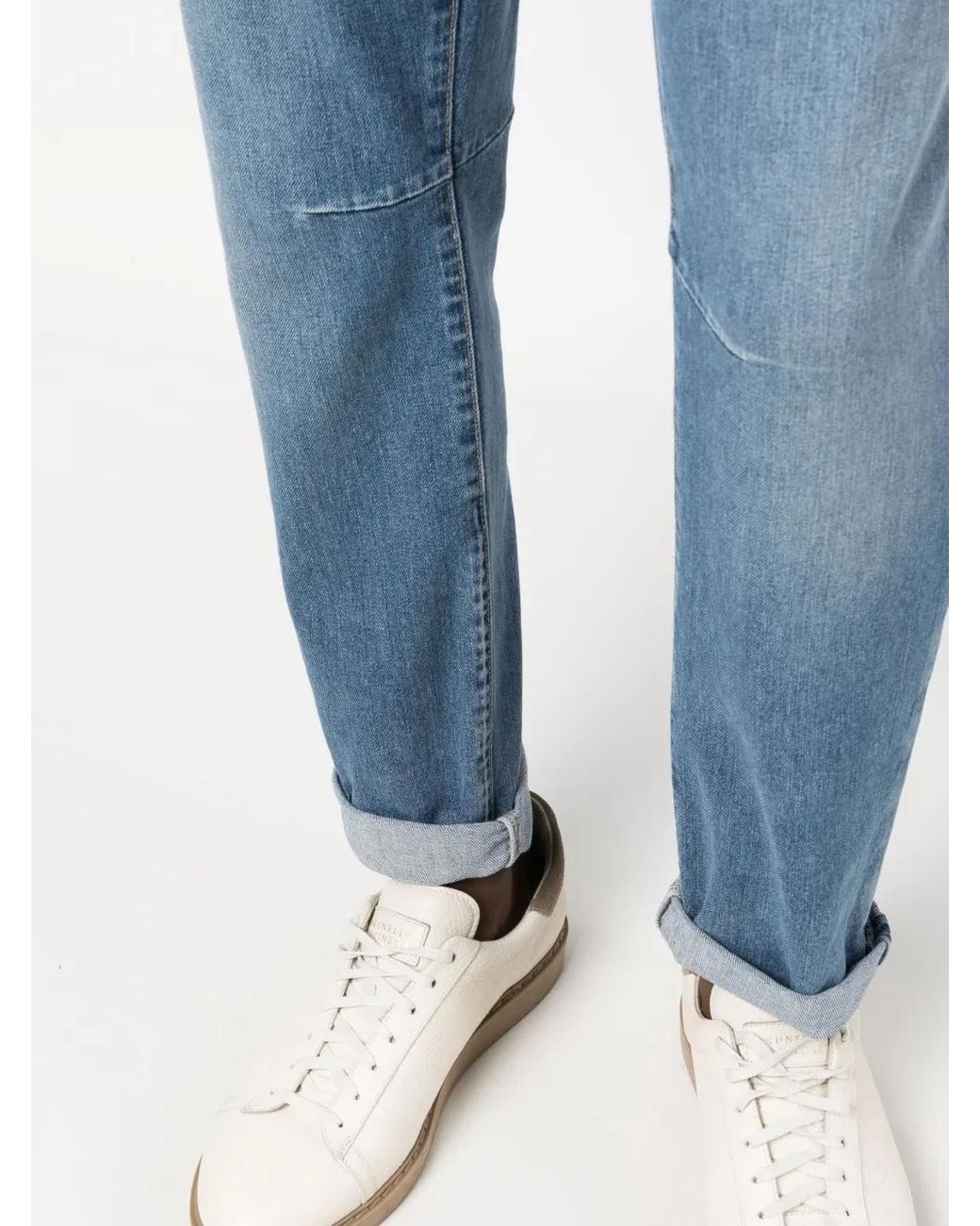 Brunello Cucinelli Blue Low-Rise Tapered-Leg Jeans for men