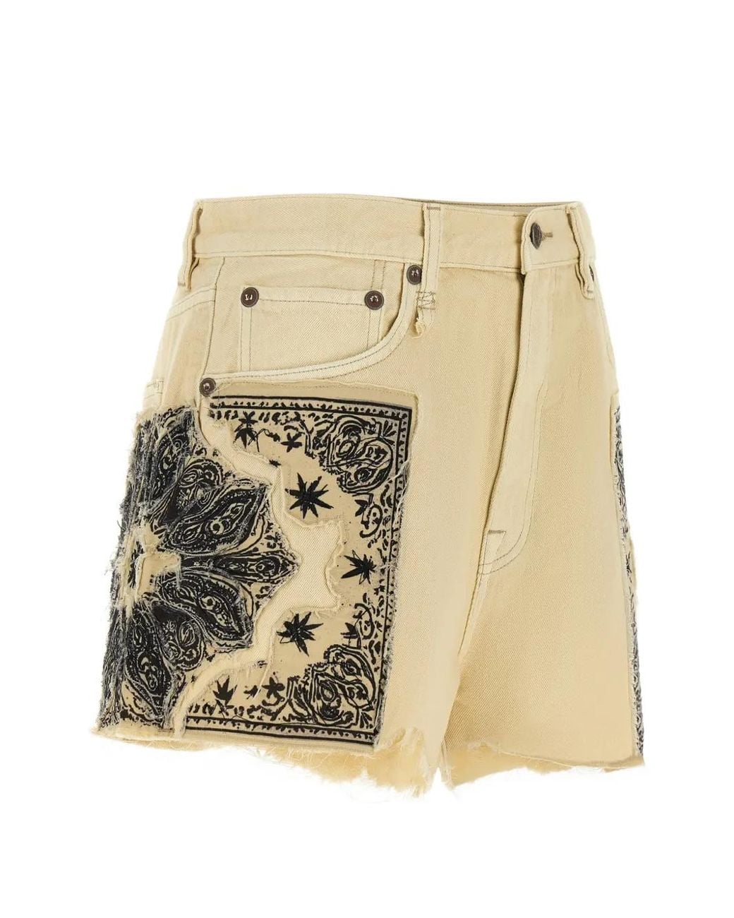 R13 Natural Bandana-Appliqué Frayed Shorts