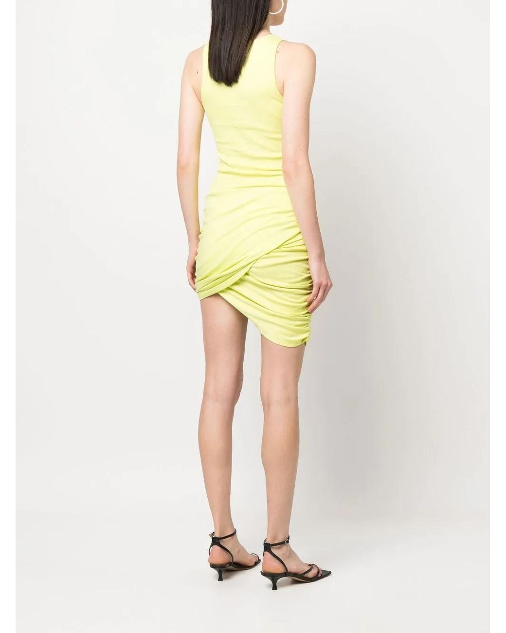 Gcds Yellow Gathered-Detail Sleeveless Cotton Dress