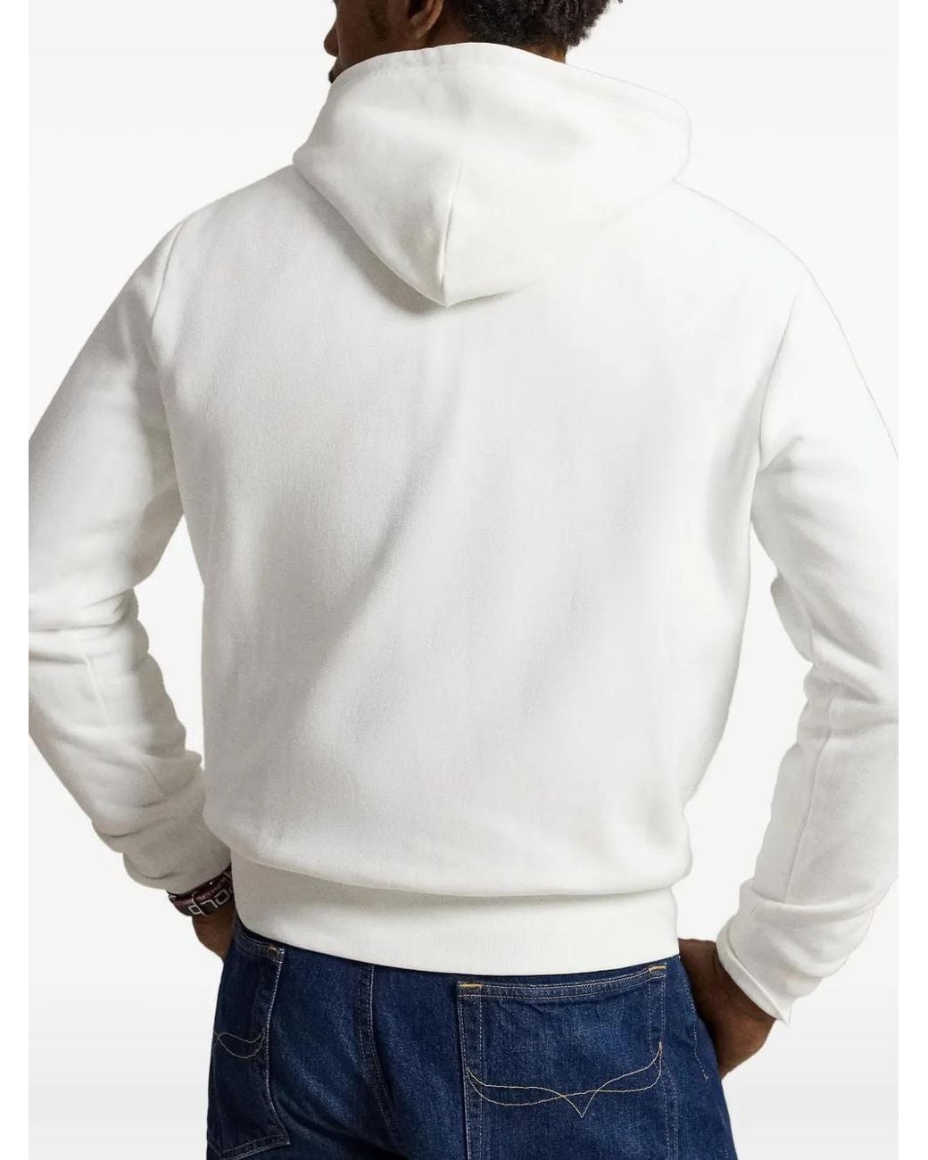 Polo Ralph Lauren White Cotton-Blend Hoodie With Contrasting Embroidered Lettering And Pony for men
