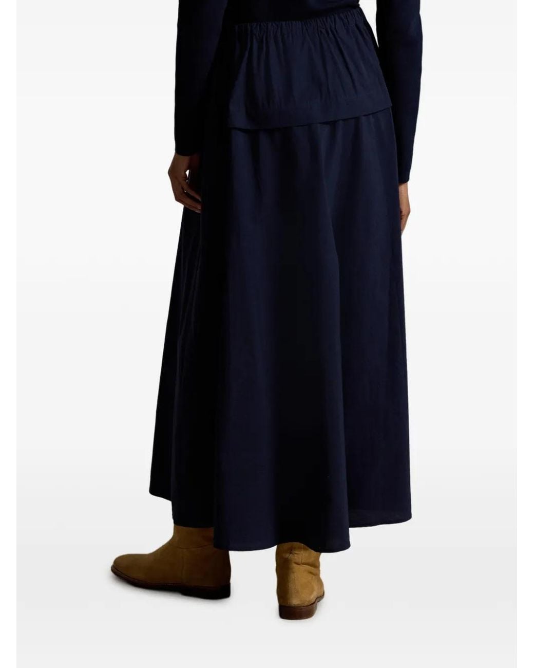Polo Ralph Lauren Blue Mitchell Drawstring-Detail Cotton Midi Skirt