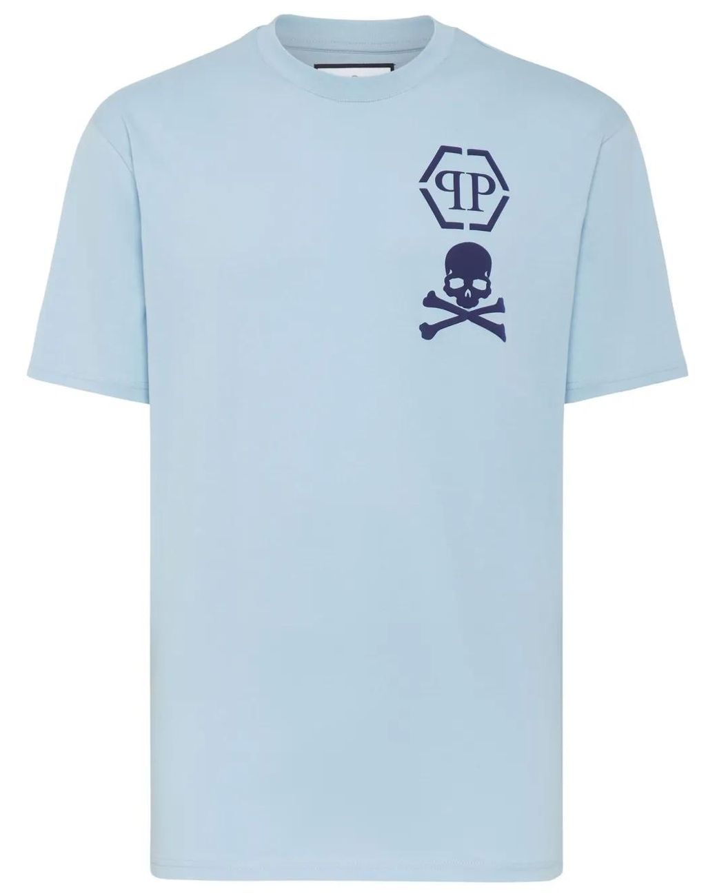 Philipp Plein Blue Logo-Print Cotton T-Shirt for men