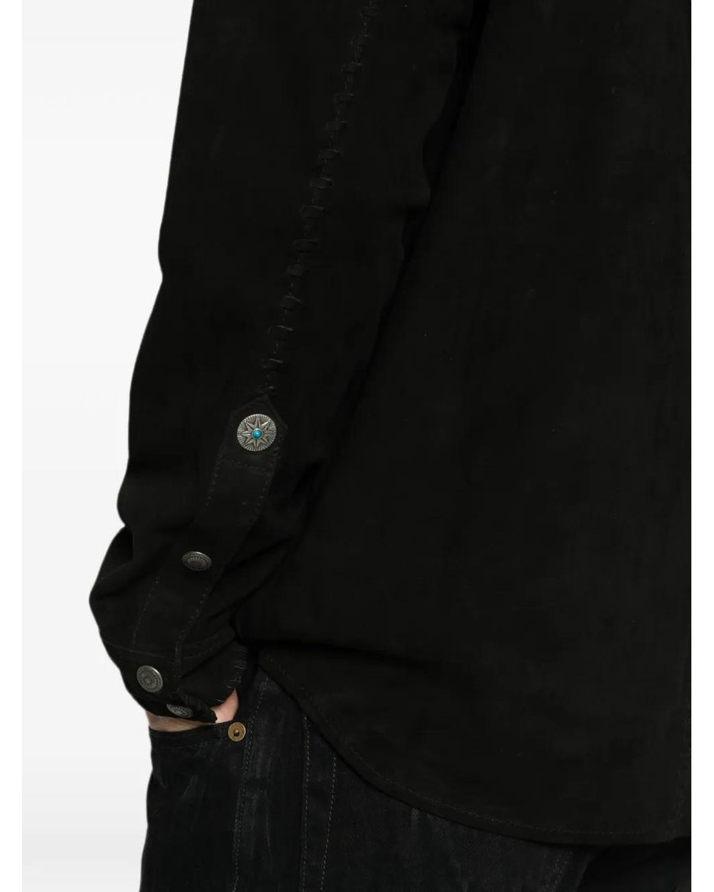 Antik Denim Black Whipstitch-Detail Western-Style Shirt for men