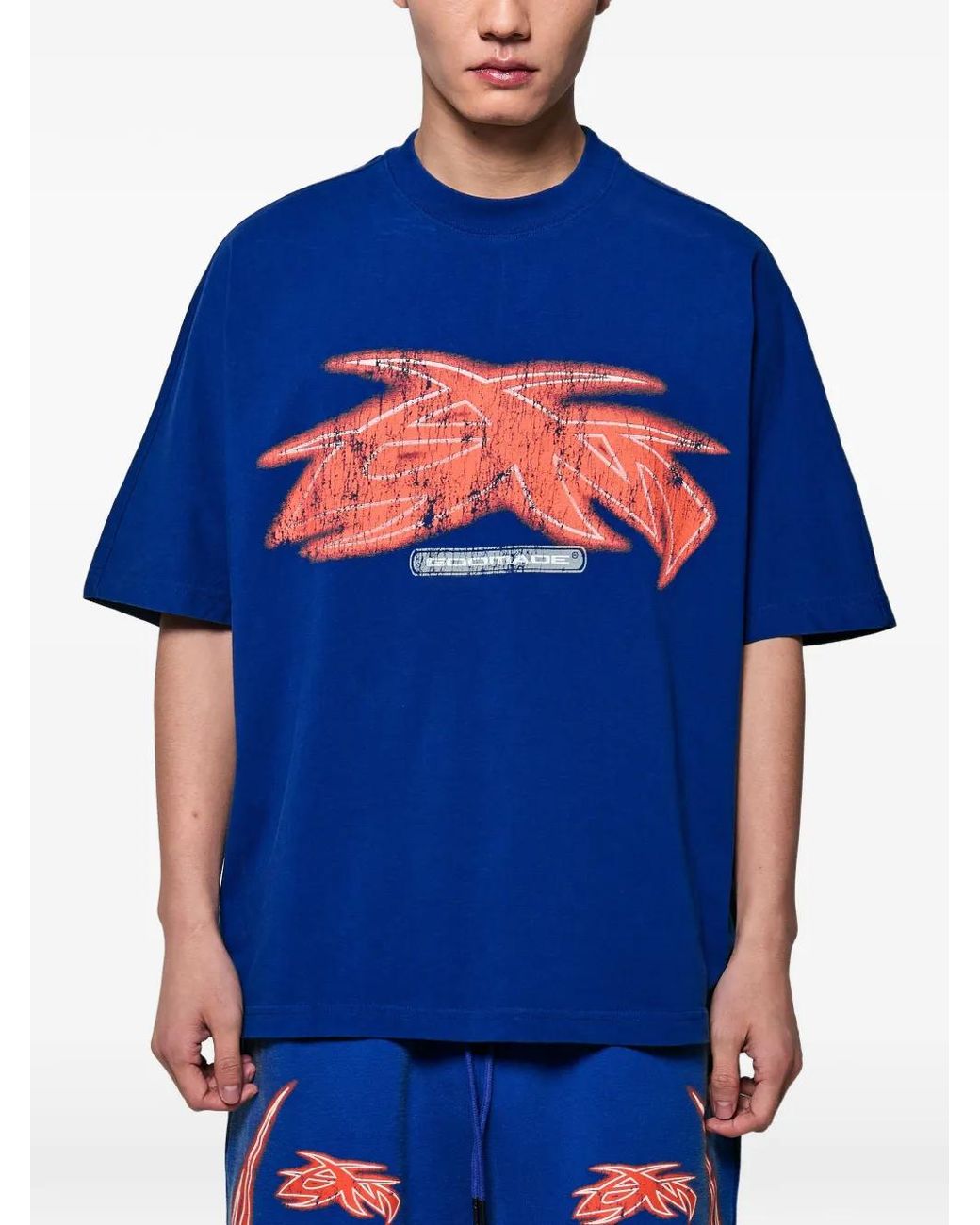 GODMADE Blue Gm Vivid Graphic-Print T-Shirt for men