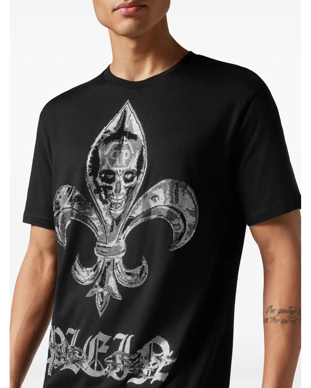 Philipp Plein Black Chrome-Print Round-Neck T-Shirt for men