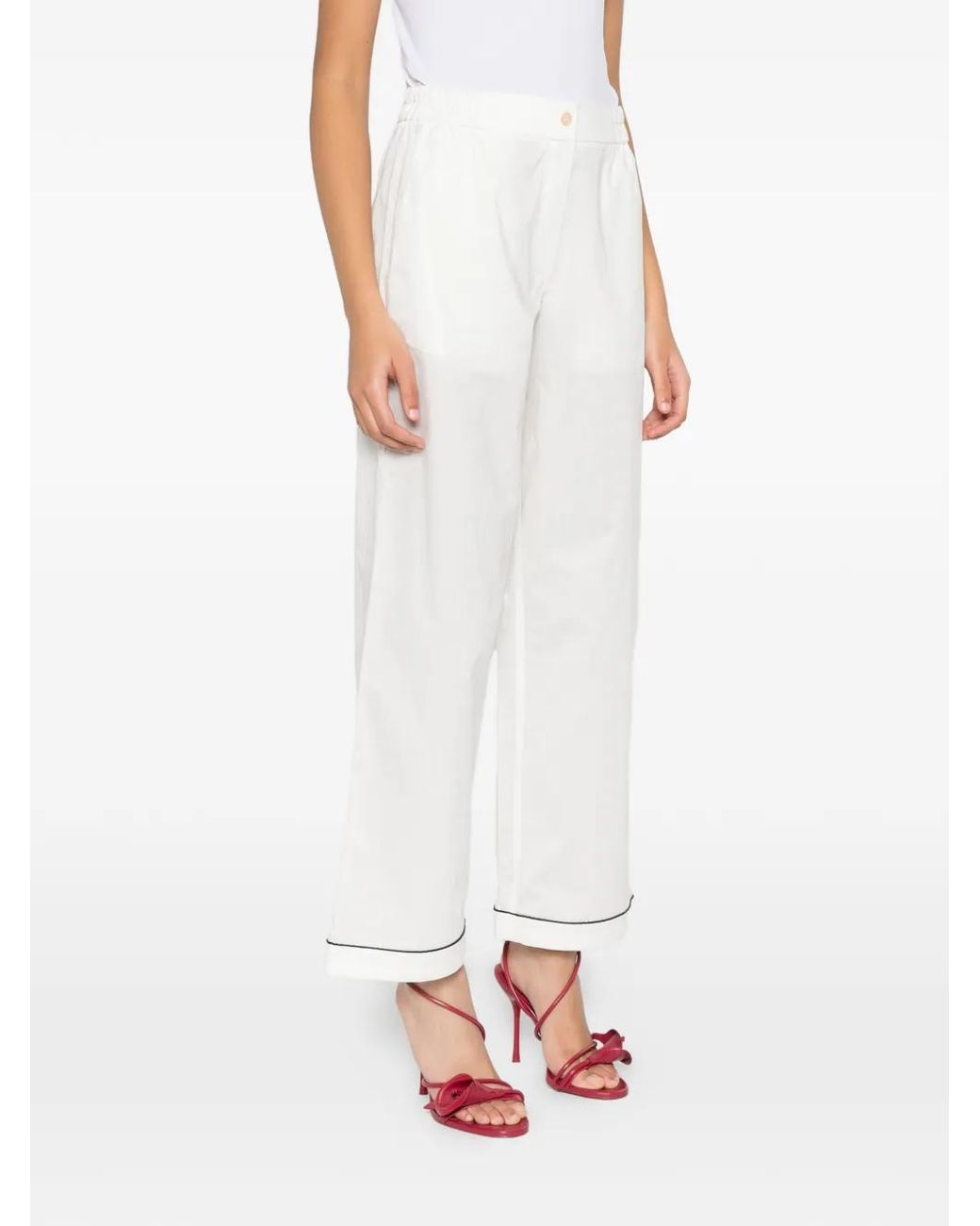 Forte_forte White Piped Trousers