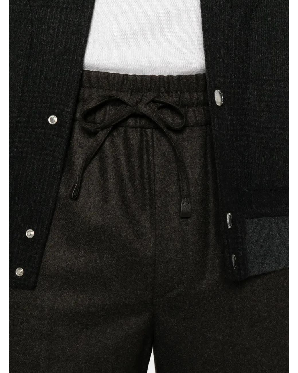 Brioni Black Drawstring-Waist Pressed-Crease Trousers for men