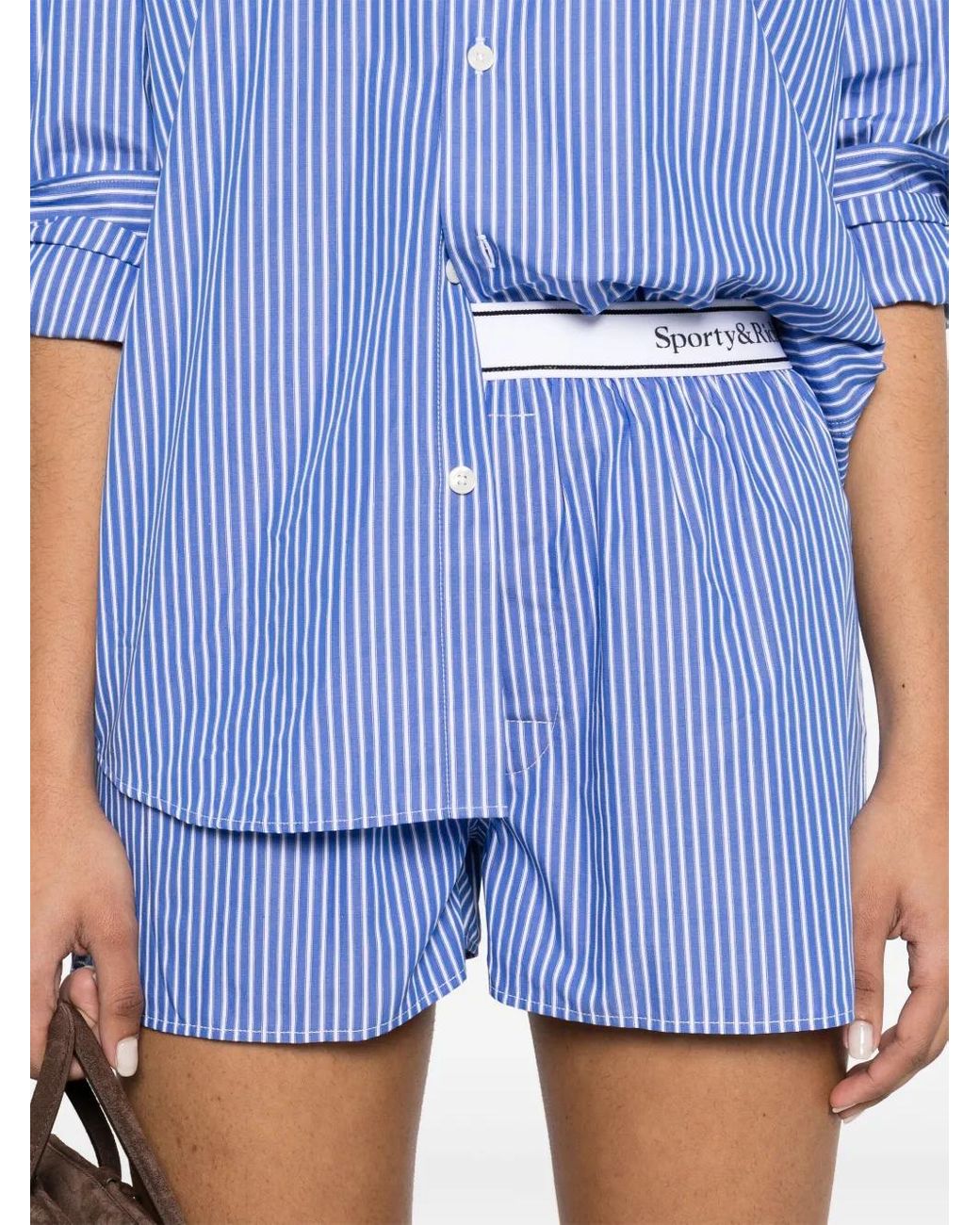 Sporty & Rich Blue Logo-Waistband Shorts