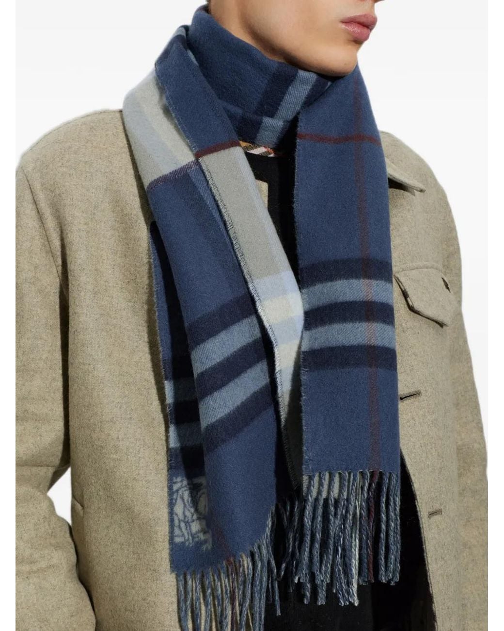 Burberry Blue Checked Cashmere Scarf
