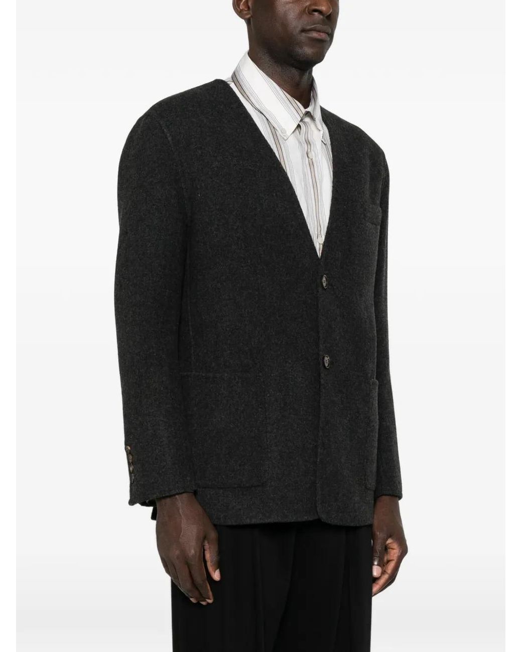 Eleventy Black V-Neck Button-Up Jacket for men