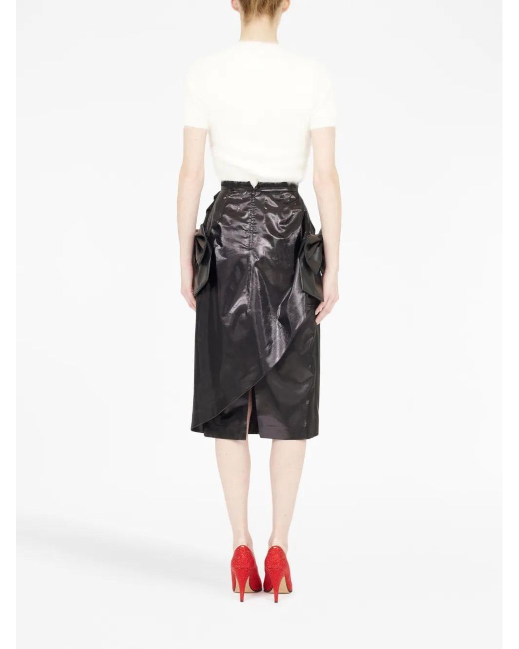 Maison Margiela Black Bow-Detail Asymmetric Midi Skirt