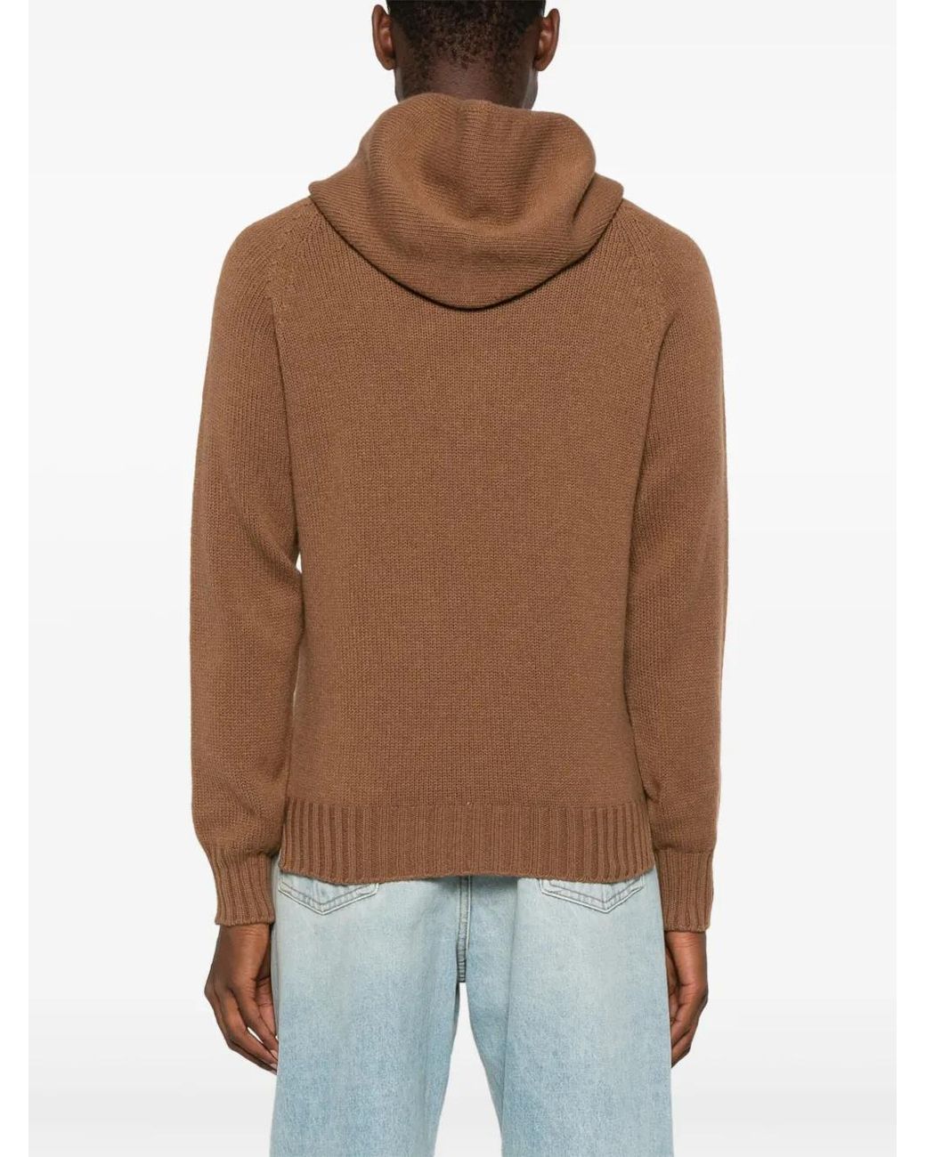 Ma'ry'ya Brown Ribbed-Knit Hoodie for men