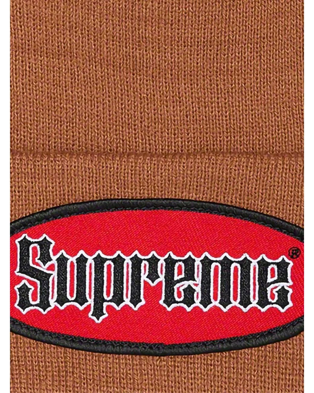 Supreme Red Oval Patch Beanie for men
