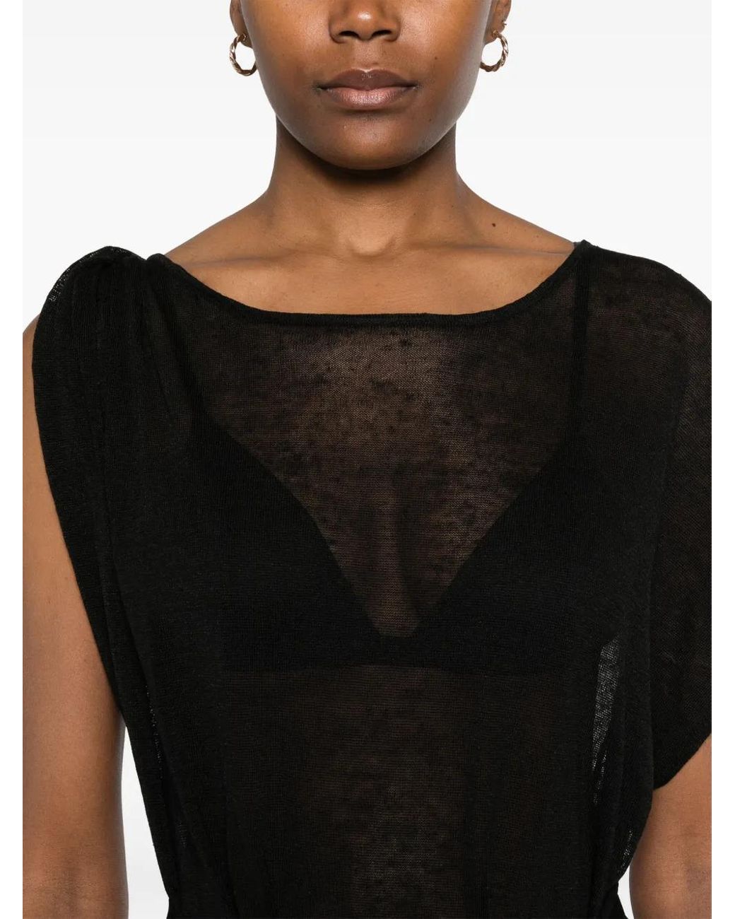 P.A.R.O.S.H. Black Twist-Detail Maxi Dress