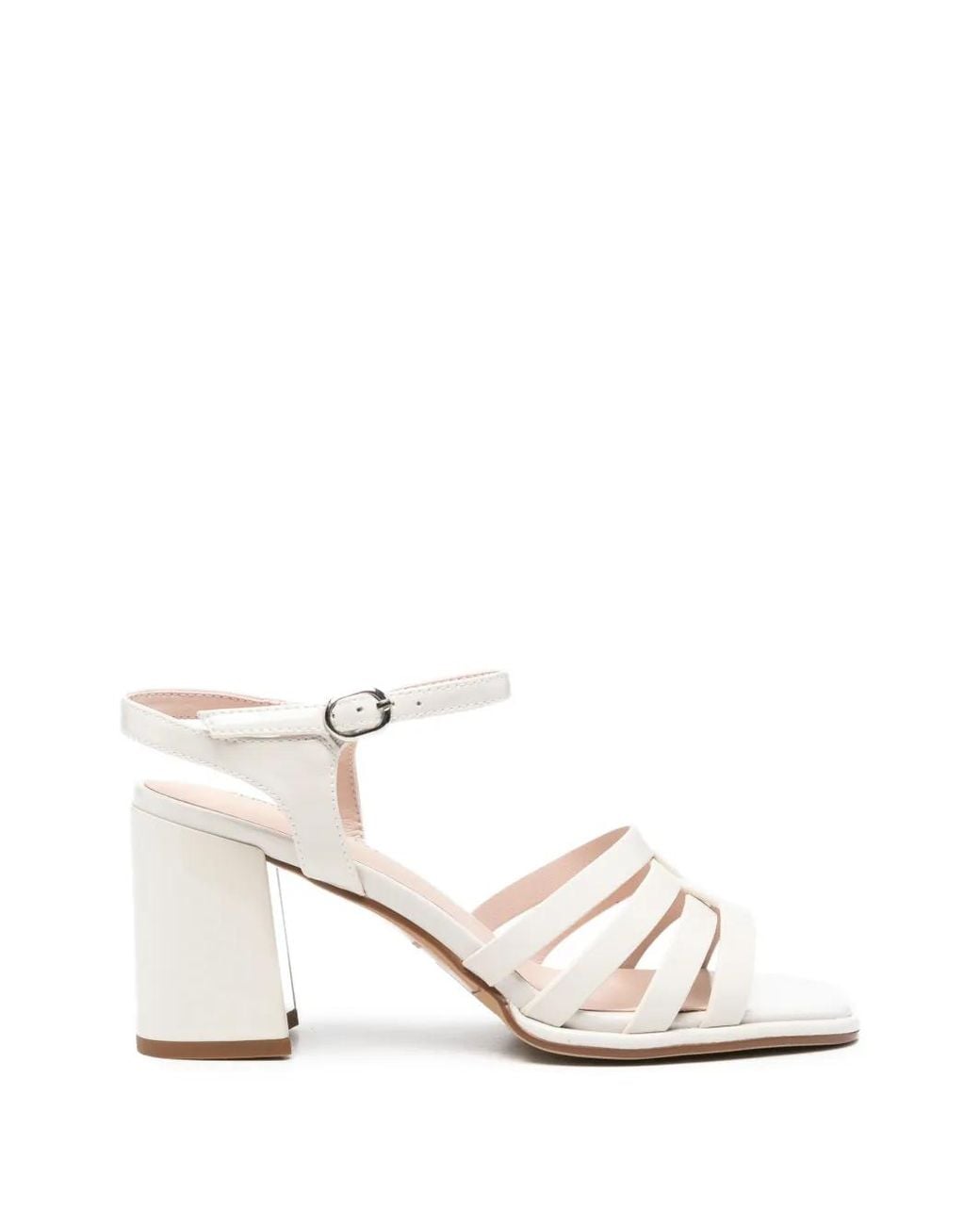 SERGIO MORETTI FIRENZE White Cage-Strap Block-Heel Sandals
