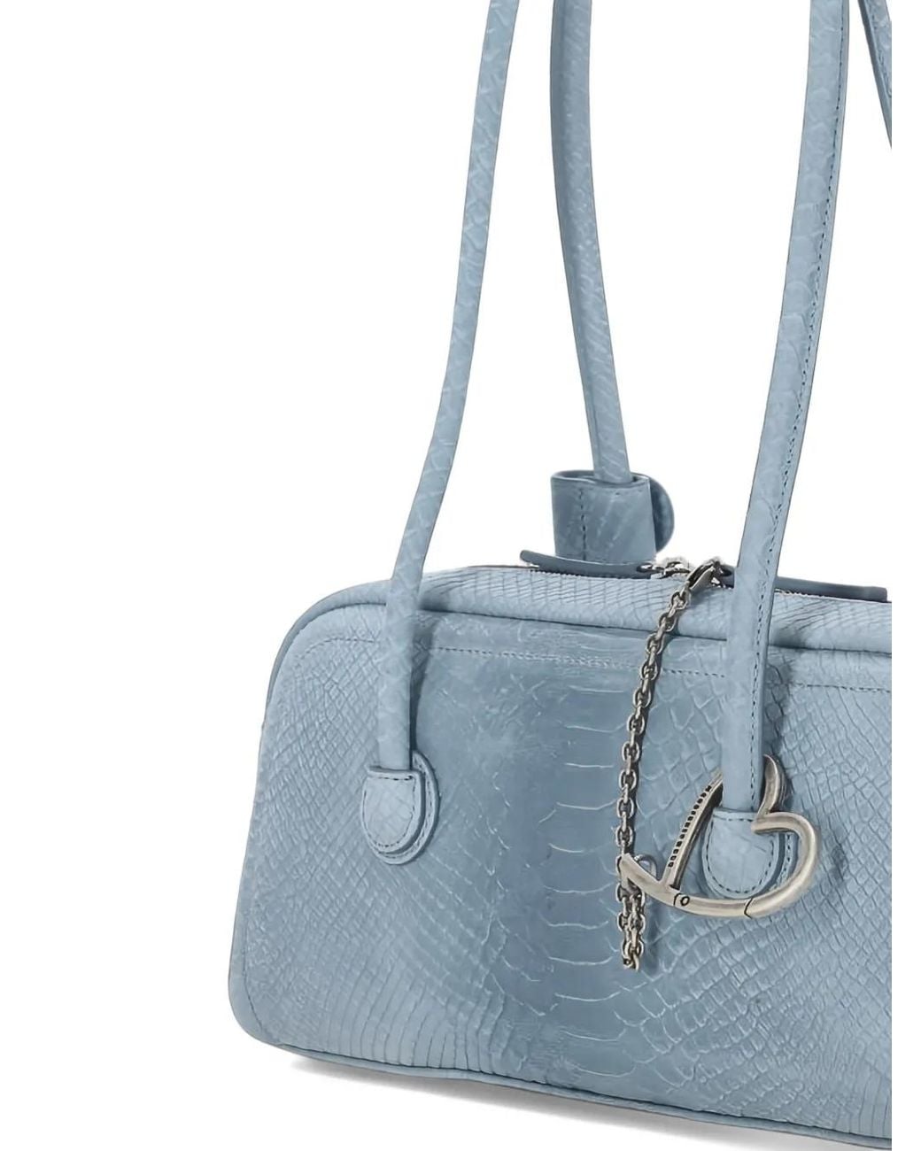 MARGE SHERWOOD Blue Mini Python-Effect Suede Shoulder Bag