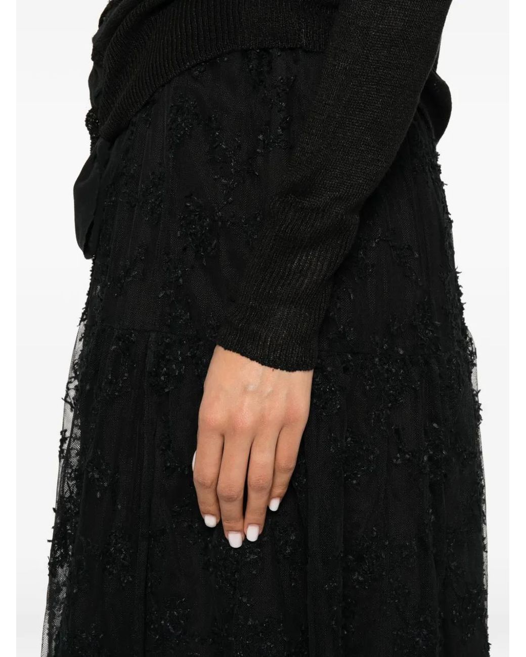 A Tentative Atelier Black Floral-Lace Tiered Skirt