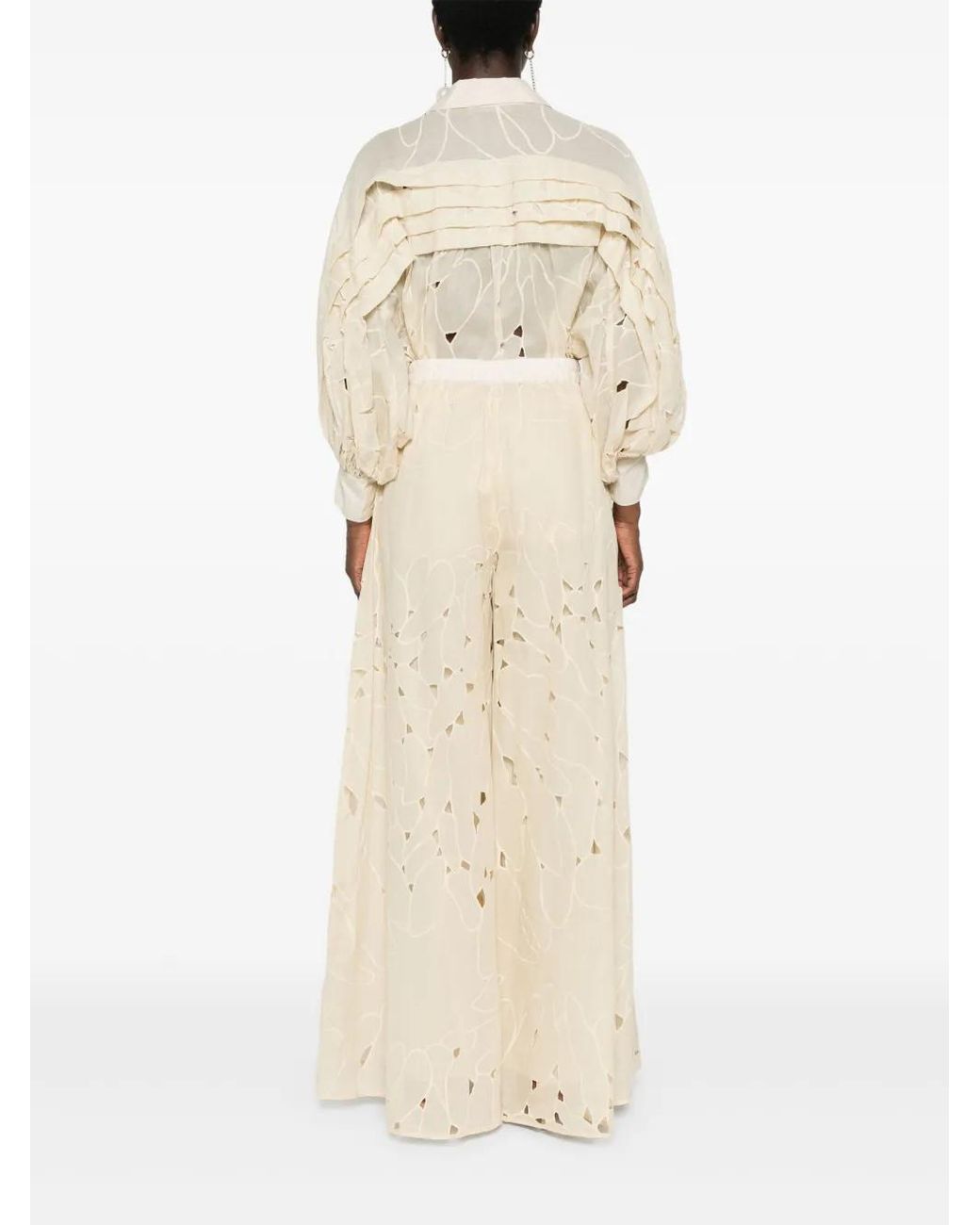Gentry Portofino Natural Cut-Out Detailed Wide-Leg Trousers