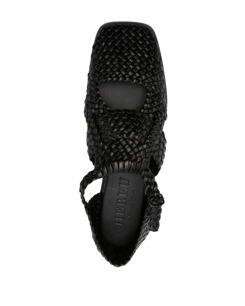 Hereu Black Cut-Out Leather Ballerina Shoes