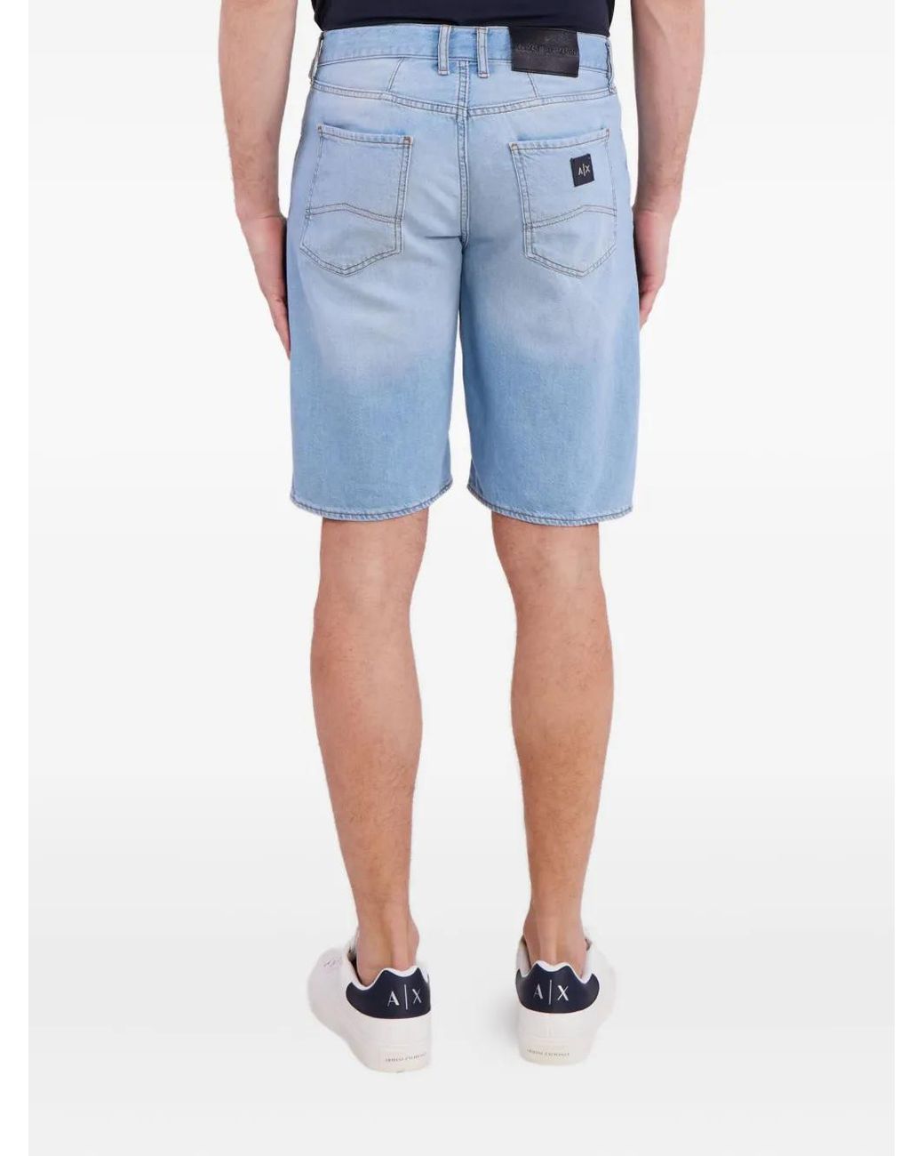 ARMANI EXCHANGE Blue Logo-Patch Denim Shorts for men